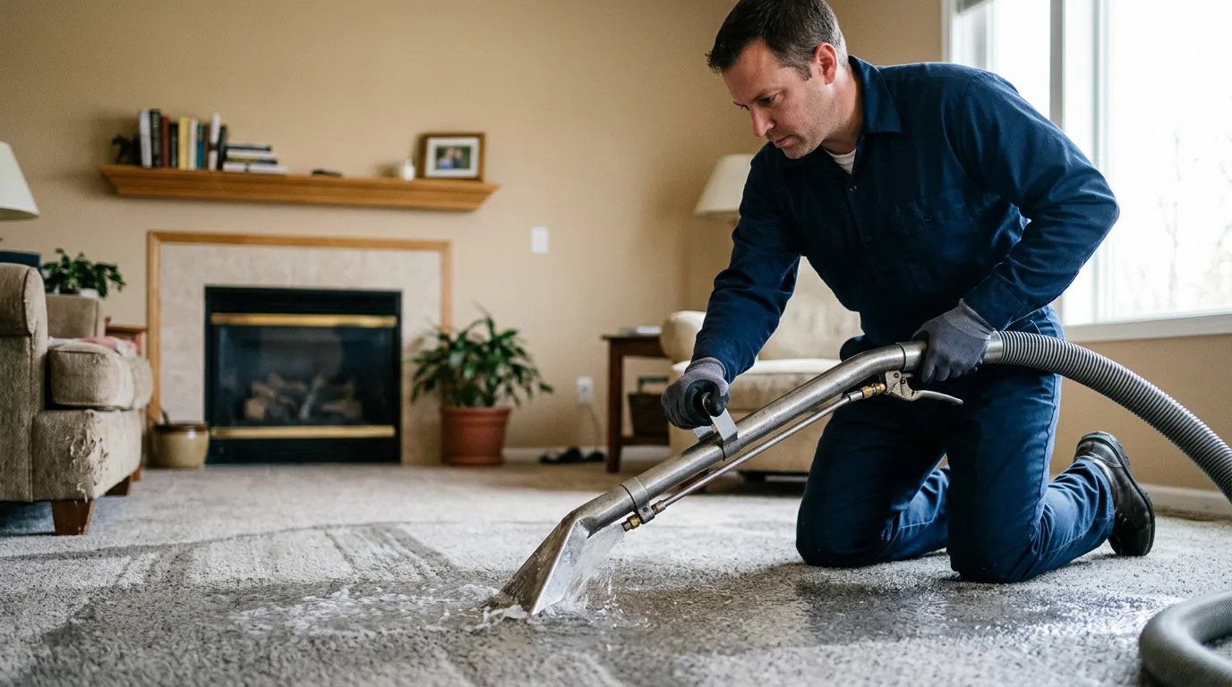 Water damage restoration technician working near Chanhassen, MN